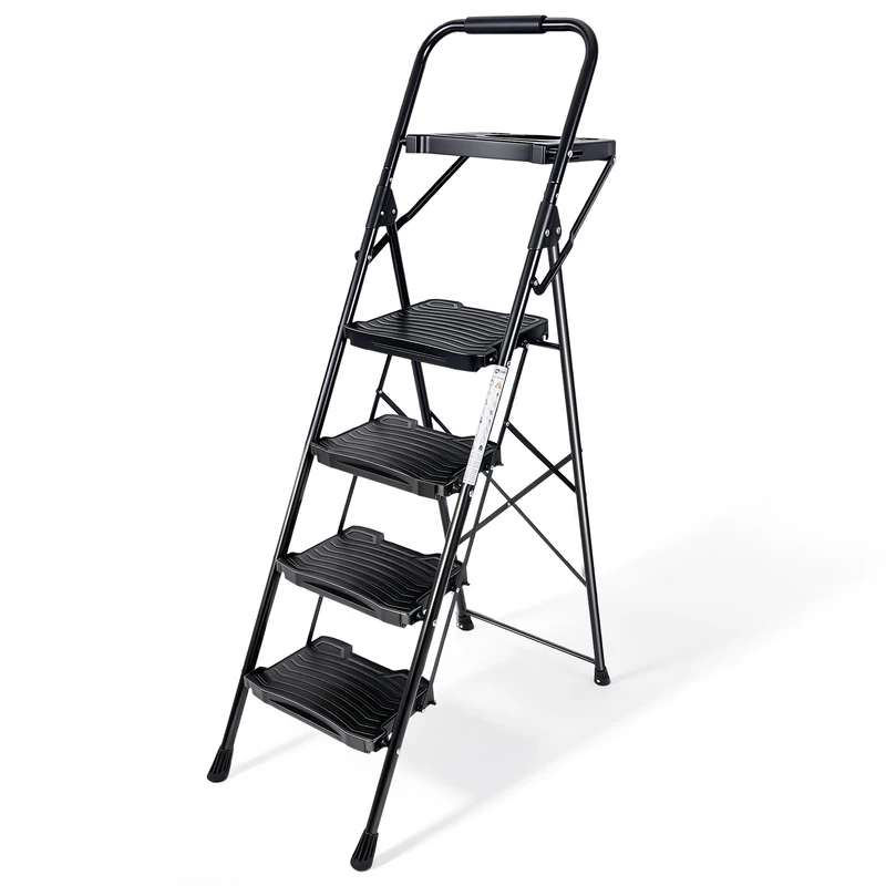Sekey Step Ladder 4 Steps Foldable with Handrail, Non-Slip, 150 kg Load Capacity, with Tool Tray, Household Ladder