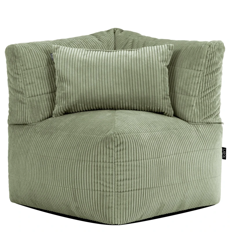 icon Noa Bean Bag Chair, Sage Green, Large Adult Chair, Modular Boneless Sofa, Bean Bag with Filling Included, Corduroy Sofa Set, Living Room, Living Room Furniture