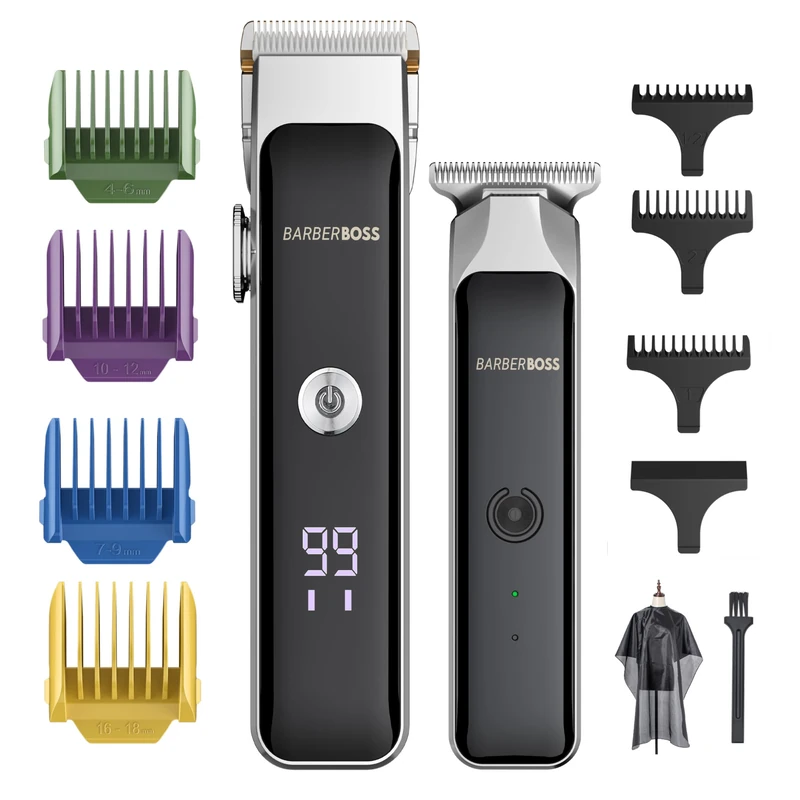 BarberBoss Cordless Beard & Hair Clipper Set for Men, Dual Rechargeable Trimmers with Ceramic Blades, Adjustable Speed, Precision Dial, Men’s Facial Hair Trimmer