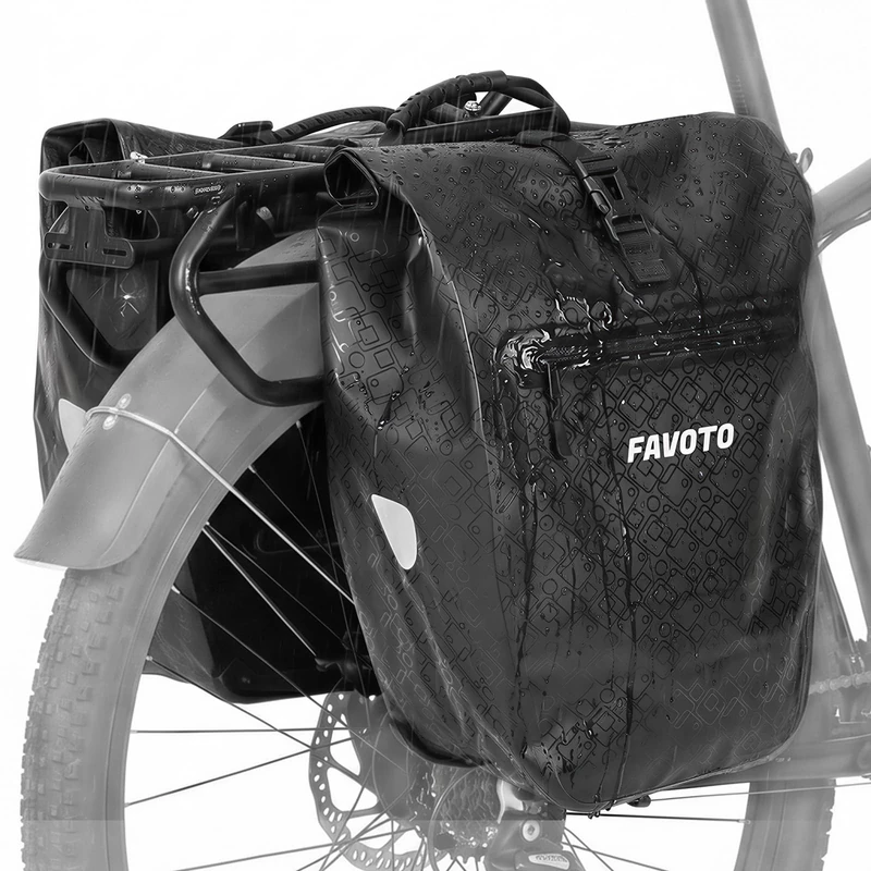 Favoto Large Bike Panniers Waterproof - 56L Heavy Duty Bicycle Rear Rack Bags for Touring Camping, 500D PVC Cycle Cargo Bag with Quick Release System Laptop Sleeve, Fits E-Bike Carrier - 2PCS Black