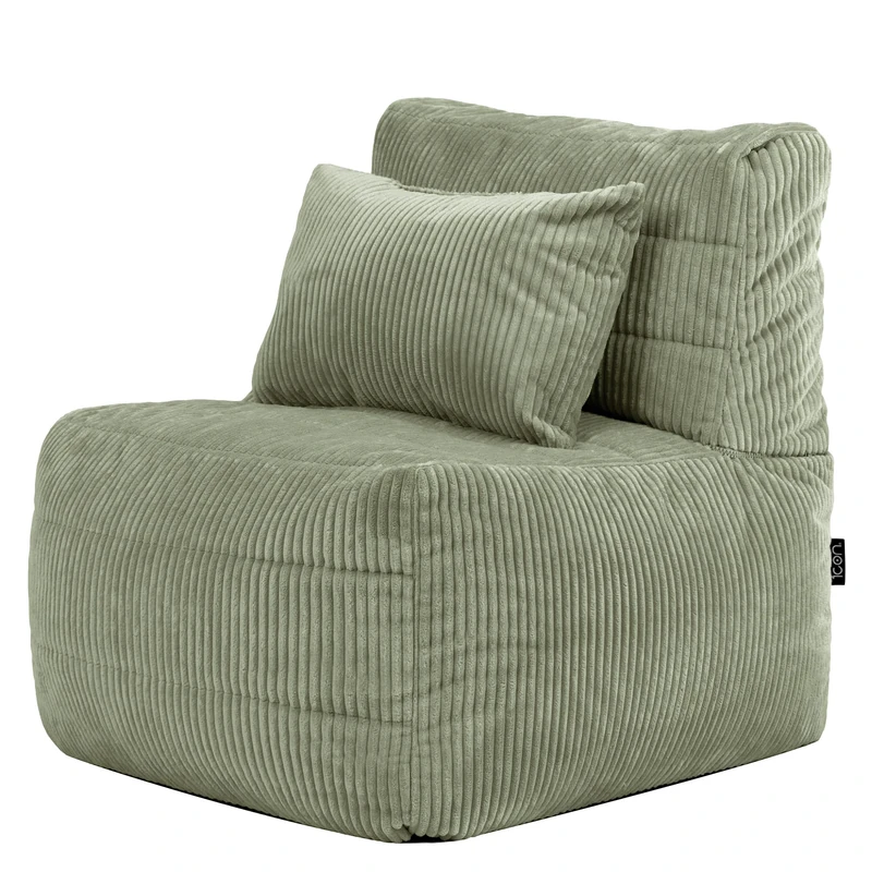 icon Noa Bean Bag Chair, Sage Green, Large Adult Corner Seat, Modular Boneless Sofa, Bean Bag Chair with Filling Included, Corduroy Sofa Set, Living Room, Living Room Furniture