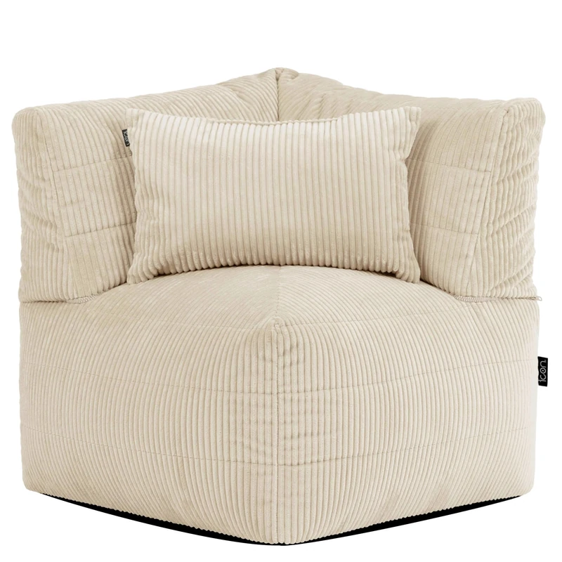 icon Noa Bean Bag Chair, Beige, Large Adult Chair, Modular Boneless Sofa, Bean Bag with Filling Included, Corduroy Sofa Set, Living Room, Living Room Furniture