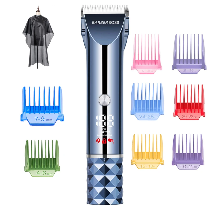 BarberBoss Turbo Hair & Beard Trimmer for Men, Cordless Rechargeable Body Clipper with Adjustable Blade, LED Screen, 8 Guide Combs, Men’s Grooming Kit