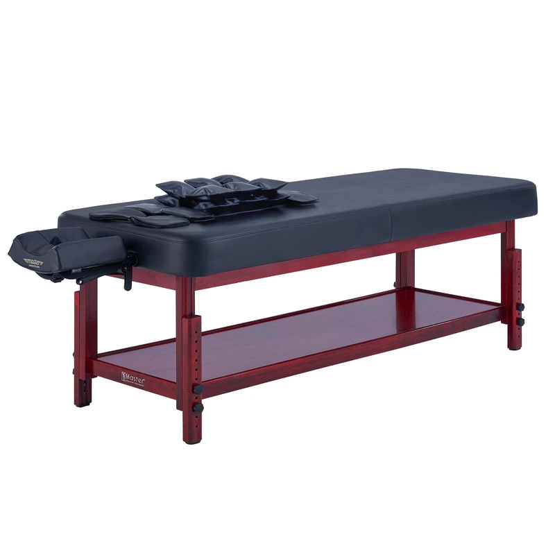 Master Massage 30”AirMaster-II with Airwave Full Body Stretching Stationary Spa Table with Airbags 3D Lumbar Traction for Professional & Home Use Chiropractic Table (Black with Mahogany color frame)