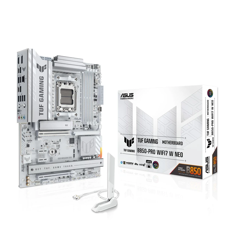 ASUS TUF Gaming B850-PRO WiFi7 Neo, AMD ATX Motherboard, 14+2+1 Power Stages, DDR5 Slot, PCIe 5.0 Ready, 3 M.2 Slots, WiFi 7, Realtek Ethernet 2.5GB, USB-C 20Gbps, Aura Sync, White