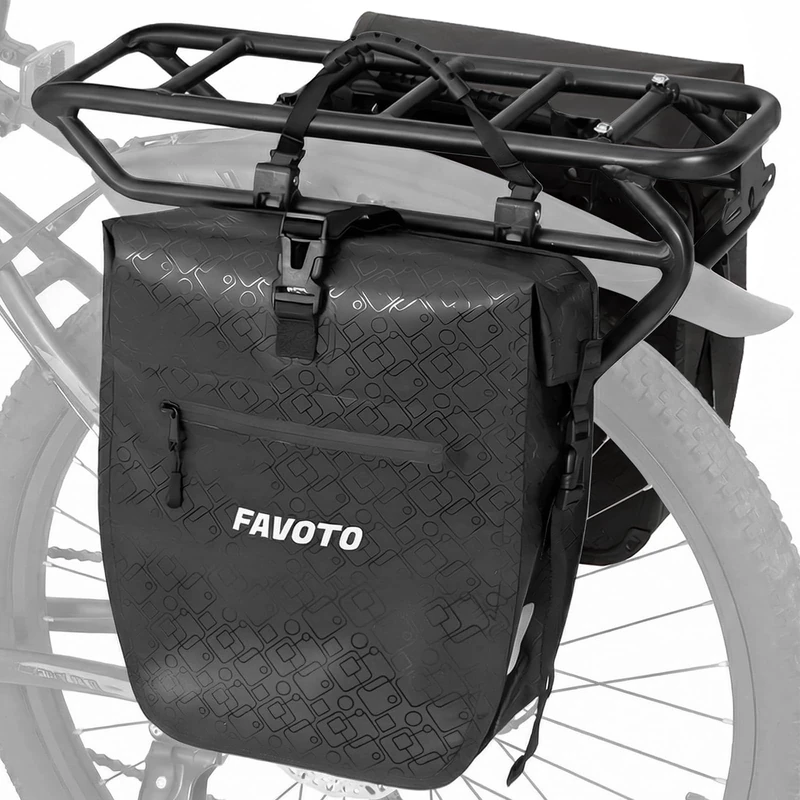 Favoto Bike Panniers Bag Waterproof - 48L Large Capacity Bicycle Rear Rack Bags with Quick Release Buckles Laptop Sleeve, 500D PVC Heavy Duty Cycle Cargo Bag for E-bike, Commuting Grocery - 2PCS Black