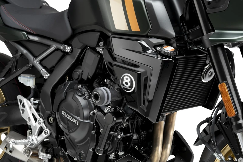 Puig 22686N Vintage 2.0 Engine Protectors with cylindrical design made of high-strength polyamide, with optional rubber rings for increased protection and customization, Black