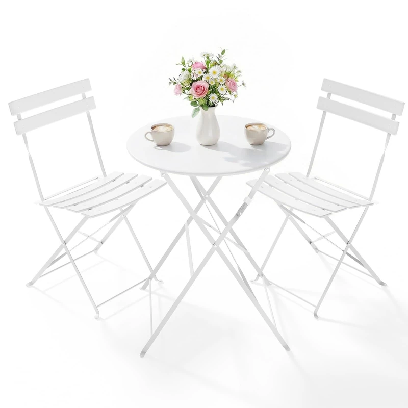 Clevich 3-Piece Folding Patio Bistro Set - Metal Garden Furniture