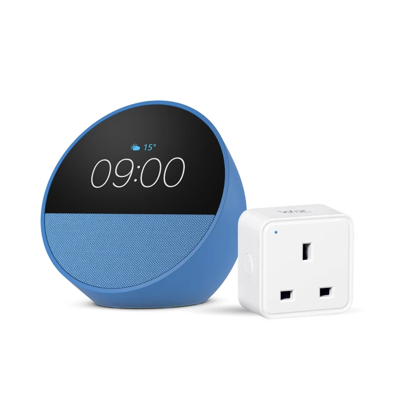 Echo Spot | Ocean Blue + WiZ Smart Plug, Works with Alexa - Smart Home Starter Kit, with Alexa+ Early Access
