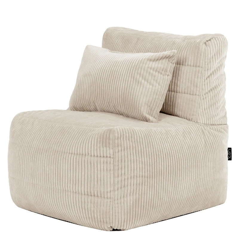 icon Noa Bean Bag Chair, Beige, Large Adult Corner Seat, Modular Boneless Sofa, Bean Bag Chair with Filling Included, Corduroy Sofa Set, Living Room, Living Room Furniture