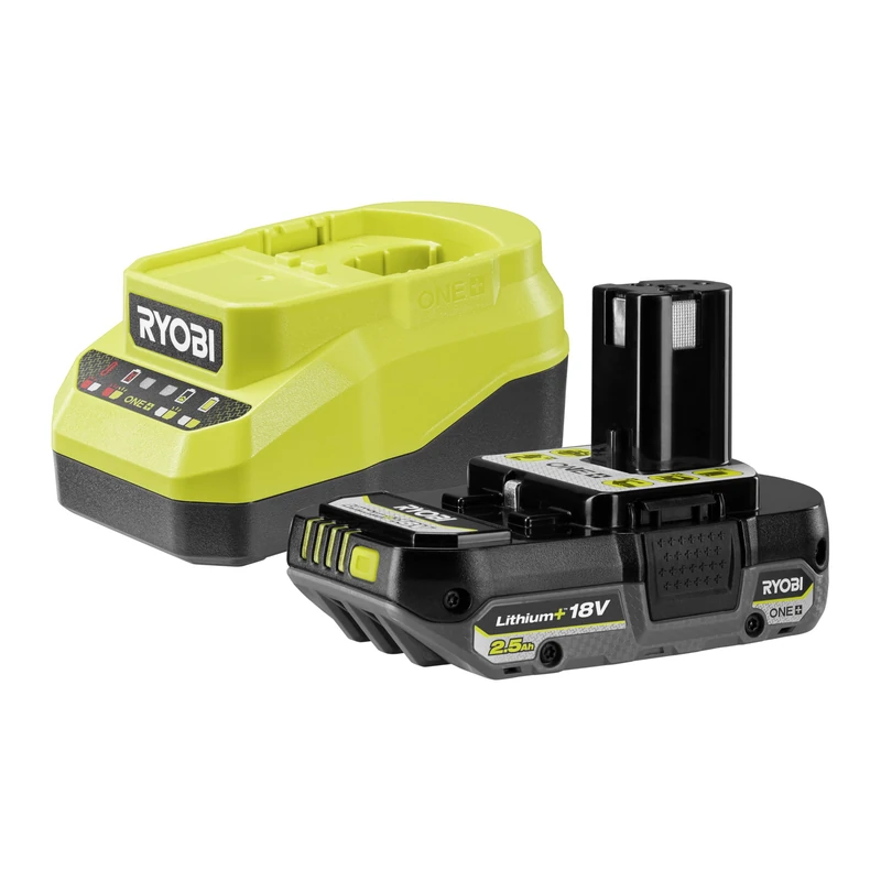 RYOBI - One+ 18V Battery Pack – RC18120A-125CG – Compact Charger + 2.5Ah Battery, Lightweight, Compatible with all DIY and Garden Tools of the One+ Range