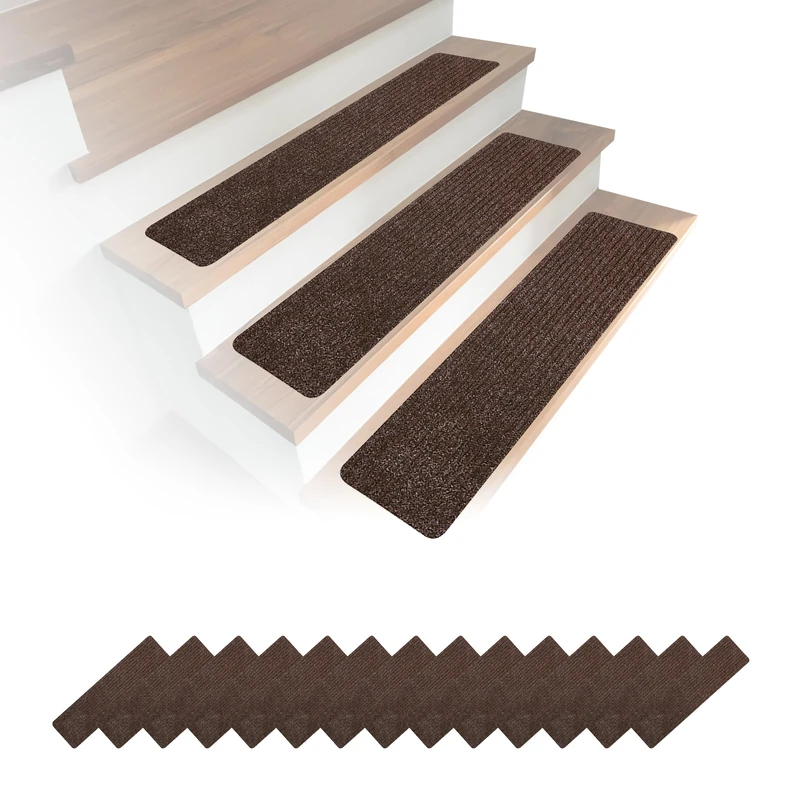 Relaxdays 16-Piece Rectangular Stair Mats, Self-Adhesive, 75 x 20 cm, Brown