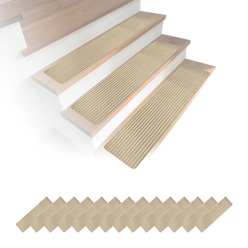 Relaxdays Stair Mats Set of 16, Self-Adhesive, Rectangular, 75 x 20 cm, Beige