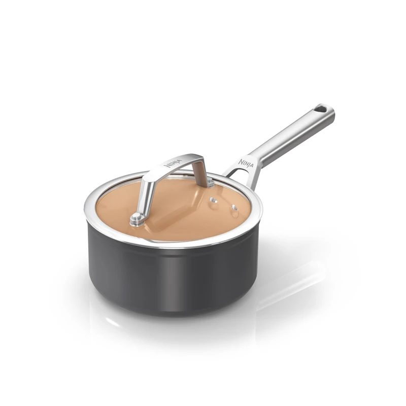 Ninja Extended Life 16cm Ceramic Saucepan with lid, Non-Stick (No PFAS, PFOA, Lead or Cadmium), Induction Compatible, Oven Safe Up to 285°C, Terracotta and Grey, CW90216EUI