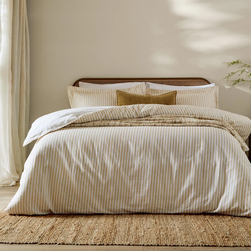furn. Yard Hebden 100% Cotton Stripe Duvet Cover Set – Reversible Striped Bedding (Honey Yellow, King)