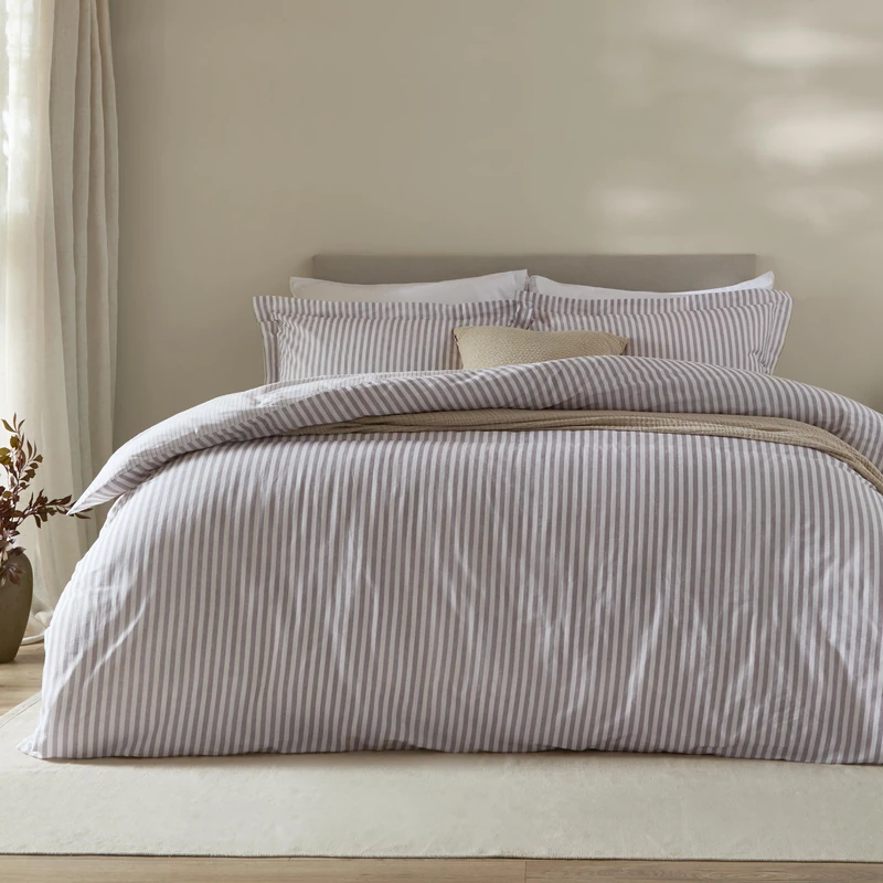 furn. Yard Hebden Mélange Stripe Cotton Duvet Set – Ultra Soft Reversible Striped Bedding (Mauve – Super King)