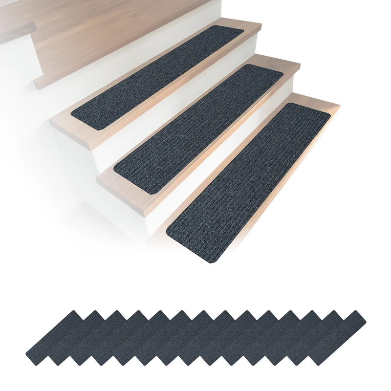 Relaxdays Set of 16 Rectangular Self-Adhesive Stair Mats 75 x 20 cm Dark Grey