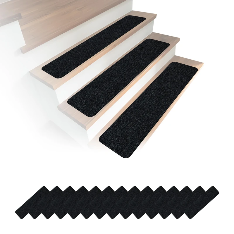 Relaxdays Stair Mats, Self-Adhesive Rectangular Set of 16, 75 x 20 cm, Black