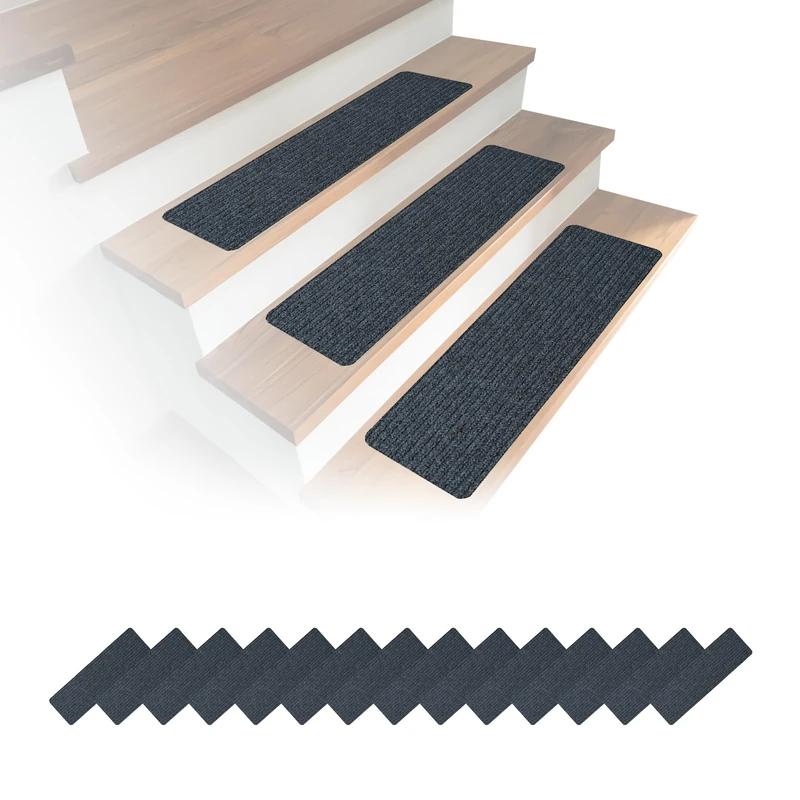 Relaxdays Stair Mats Set of 16, Rectangular Self-Adhesive Treads, 65x20 cm, Dark Grey