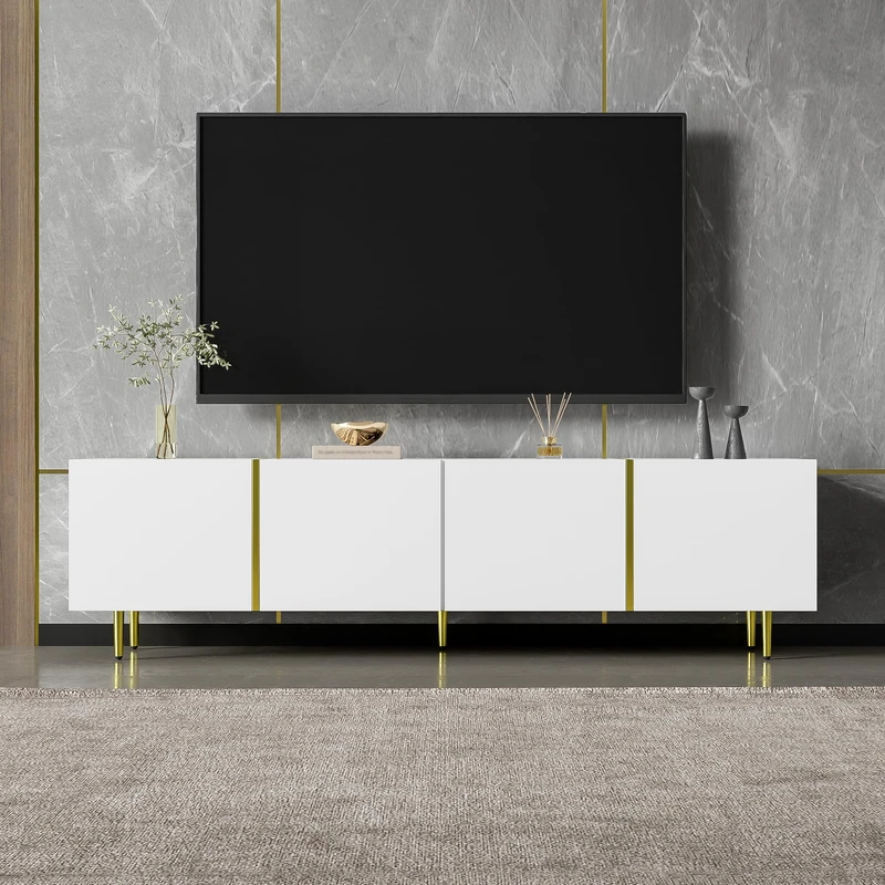 Ball & Cast High-gloss TV Cabinet with 4 Doors, White TV Stand Cabinet with Storage, 170x35x46cm