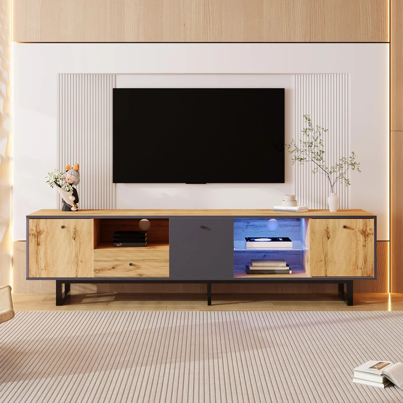 Ball & Cast TV Cabinet with LED Light Effect, Glass Divider, Soft-Close Hinges, Color-Coordinated Design: Living Room Lowboard