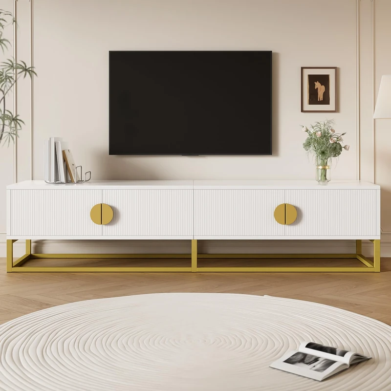 Ball & Cast 180 cm TV Cabinet in White – Modern Dining Room Cabinet, 4 Doors, Semi-Circular Handles