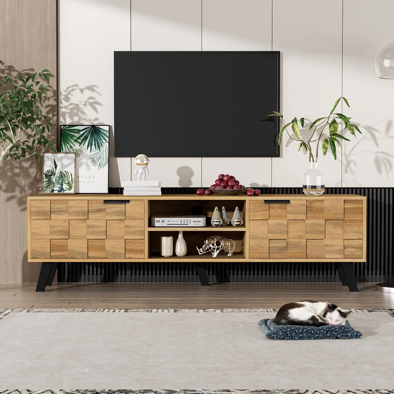 Ball & Cast Modern TV Cabinet with 2 Doors and 2 Open Shelves – 160.5 x 35.5 x 45 cm(Color May Vary Slightly Depending on Lighting)