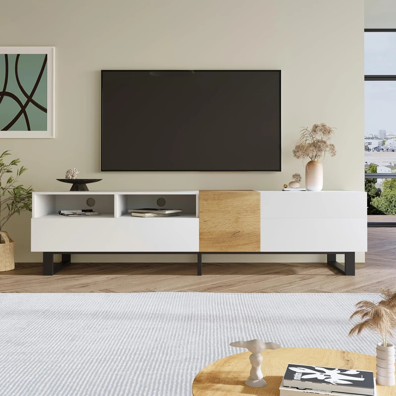 Ball & Cast TV Cabinet TV Stands & Multimedia Centres TV Table Storage Unit Contemporary 180 * 33cm White Grain Finish: Elevate Your Entertainment Space with Style