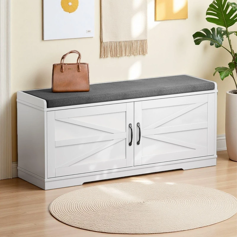 Feonase Shoe Storage Bench with Seat, Shoe Rack with Door, 150kg Load, Closed Shoe Bench, 35 x 100 x 50 cm, Shoe Cabinet for Living Room, Bedroom, Hallway, Corridors (White)