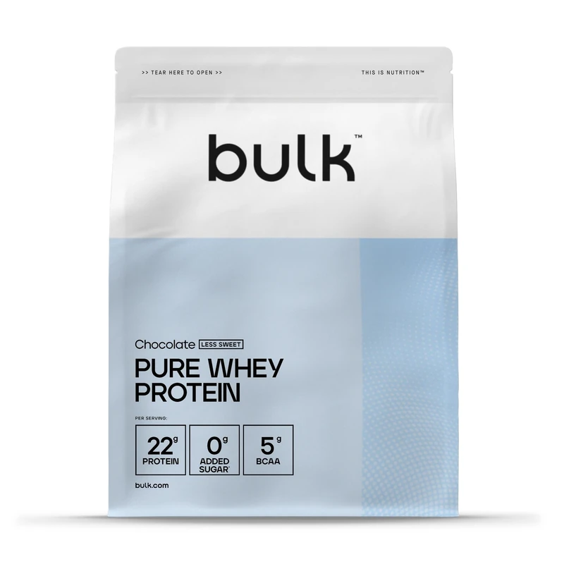 Bulk Pure Whey Protein Powder Less Sweet, Chocolate, 22g Protein and 5g BCAAs per Scoop, Whey Concentrate Shake, Low Sugar, Supports Muscle Growth and Repair, Smooth Mixing, Vegetarian, 2.5kg
