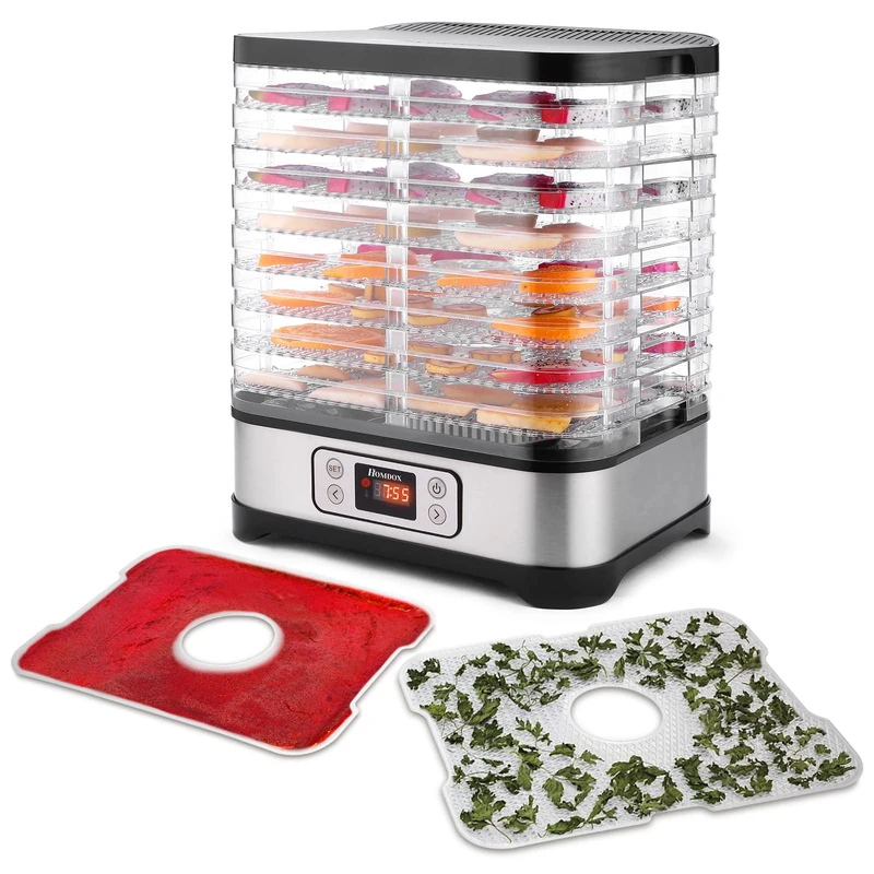 Food Dehydrator 8 Trays 400 W - Premium Stainless Steel with Timer & Temperature Control 35-70°C, Professional Dryer for Beef Jerky, Dried Fruits & Vegetables, Black Silver - Image 1