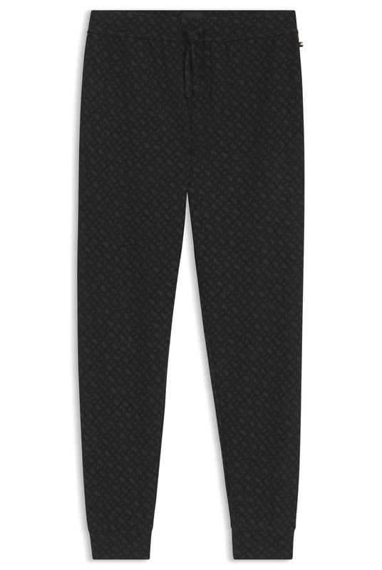 BOSS Cuffed Pyjama Bottoms In Monogram-print Waffle Fabric Black