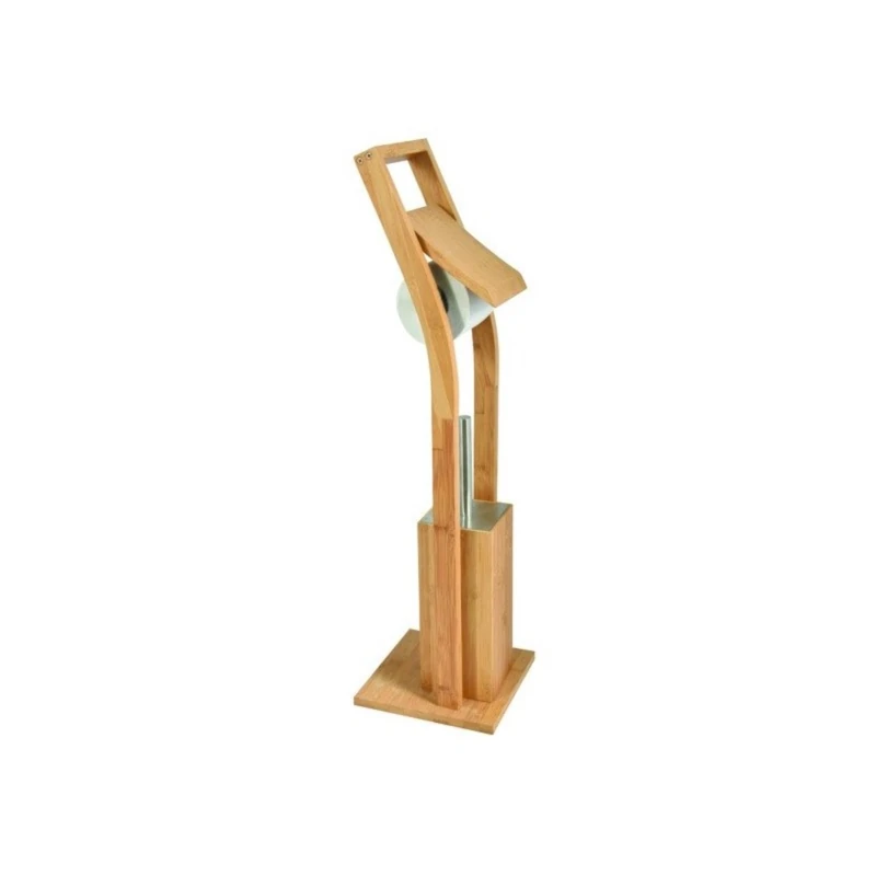 Well Home Bamboo Toilet Roll Holder and Toilet Brush Beige - Image 1