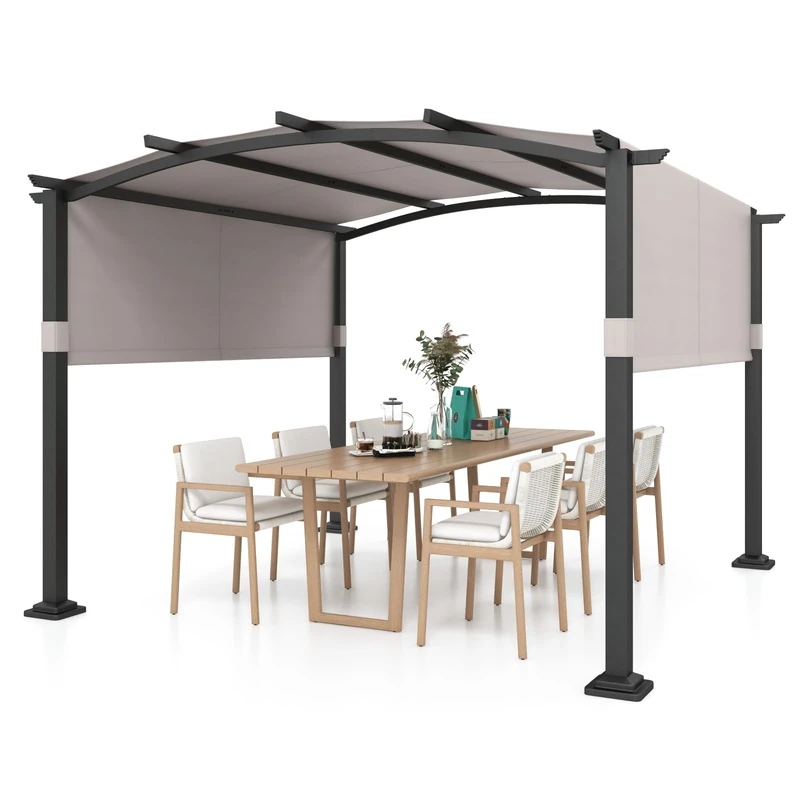 SPOTRAVEL 3 x 3m Garden Pergola with Retractable Canopy (Grey+Black)