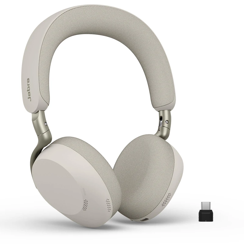 Jabra Evolve3 75 On-Ear Wireless Bluetooth Headset with Microphone for Work, USB-C, AI Voice Call Tech, Advanced Active Noise Cancellation, 22-Hour Battery, Works with Online Meeting Apps, Warm Gray