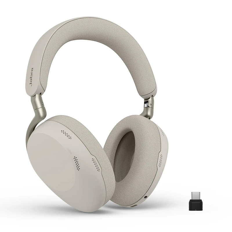 Jabra Evolve3 85 Over-Ear Wireless Bluetooth Headset with Microphone for Work, USB-C, AI Voice Call Technology, Adaptive Active Noise Cancellation, 25-Hour Battery, Works with Meeting Apps, Warm Gray
