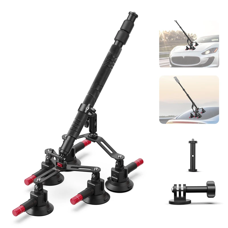 NEEWER 5 In 1 Suction Car Mount Kit Compatible with Insta 360 X5 X4 X3 Insta360 X2 GoPro Max DJI OSMO 360 Action Camera Accessories, Quick Release with Invisible Selfie Stick for Windshield, CA075