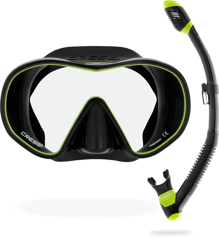 CRESSI F-Dual + Supernova Dry Snorkeling Combo Set Black/Lime