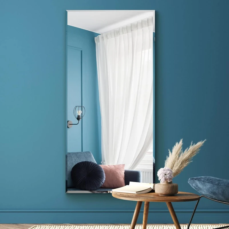 MirrorOutlet Large Bevel edged Venetian Modern Wall Leaner Mirror 59" X 24" (150cm X 60cm) Silver Mirror Glass On A Black Backing. - Image 1