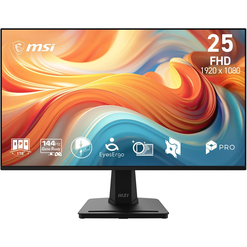 MSI PRO MP251 E14L 24.5-Inch FHD 1920x1080, Computer Monitor IPS, 144Hz, 1ms, Adaptive-Sync, Eye care, HDMI 1.4b, Frame-less, Tilt Adjustable, Vesa Mount, Black