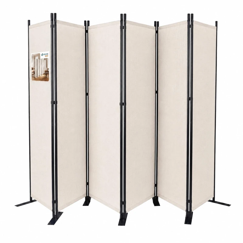 VOUNOT® 6 Panel Room Divider, Folding Freestanding Privacy Screen, Portable Room Partition Divider for Living Room, Bedroom, Office & Home, 340 x 164 cm, Beige