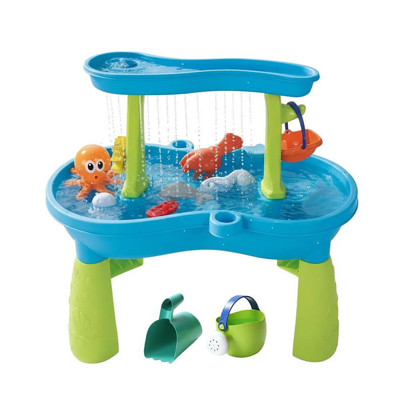 Relaxdays Water Play Table and 2-Tier Mud Kitchen with Accessories, Plastic, Colourful, 62x57x37 cm