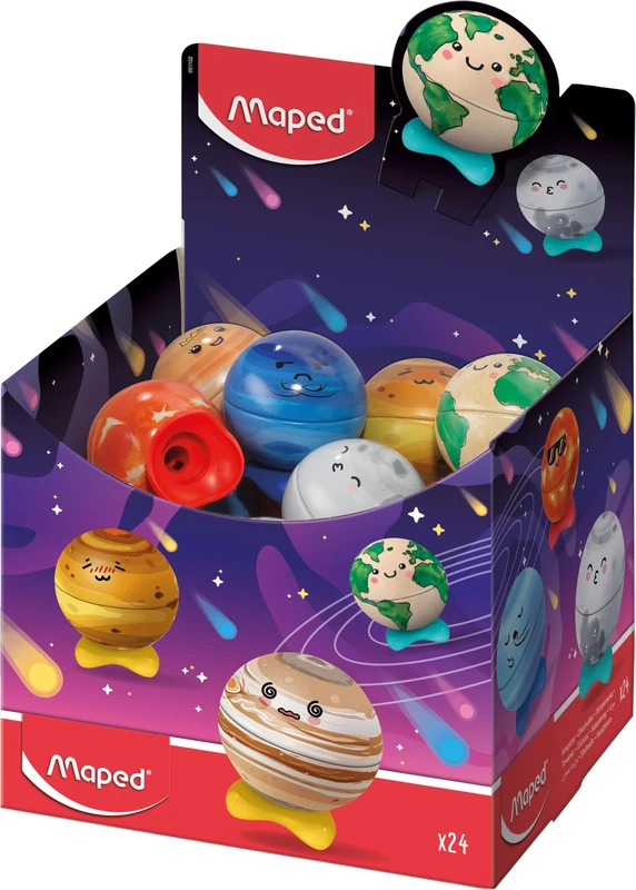 Maped - Collectable Planet Pencil Sharpener Display - 1 Hole - Metal Reserve - Ergonomic and Anti-Shock - Ready to Use Display - Image 1
