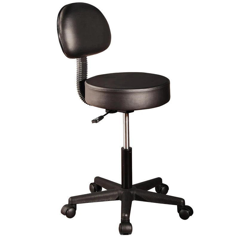 Master Massage Hydrolic Clinic, Spa, Tatto Rolling Stool with Backrest, Black