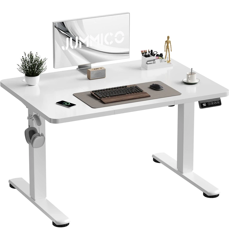 JUMMICO Electric Standing Desk 100 x 60 cm Home Office Height Adjustable Desk, Computer Lift Table with Smart Panel, Sit Stand Desk with Height Memory, White
