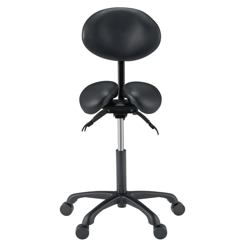 Master Massage Berkeley Split Saddle Stool with Backrest for Dentist, Massage Therpaist, Tatoo Artist in Black