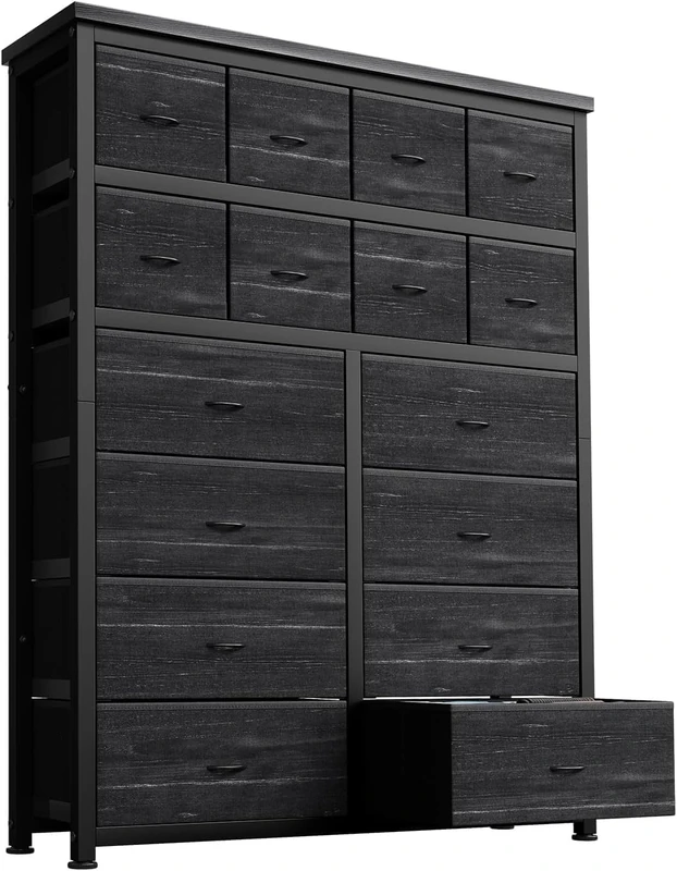 GarveeHome Chest of Drawers with 16 Fabric Drawers, Storage Cabinet for Bedroom, Living Room, Office & Children's Room - Sturdy Storage Chest of Drawers with Metal Frame, Black