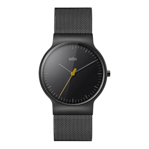 Braun Mens Quartz Watch with Black Dial Analogue Display and Black Stainless Steel Mesh Strap BN0211BKMHG