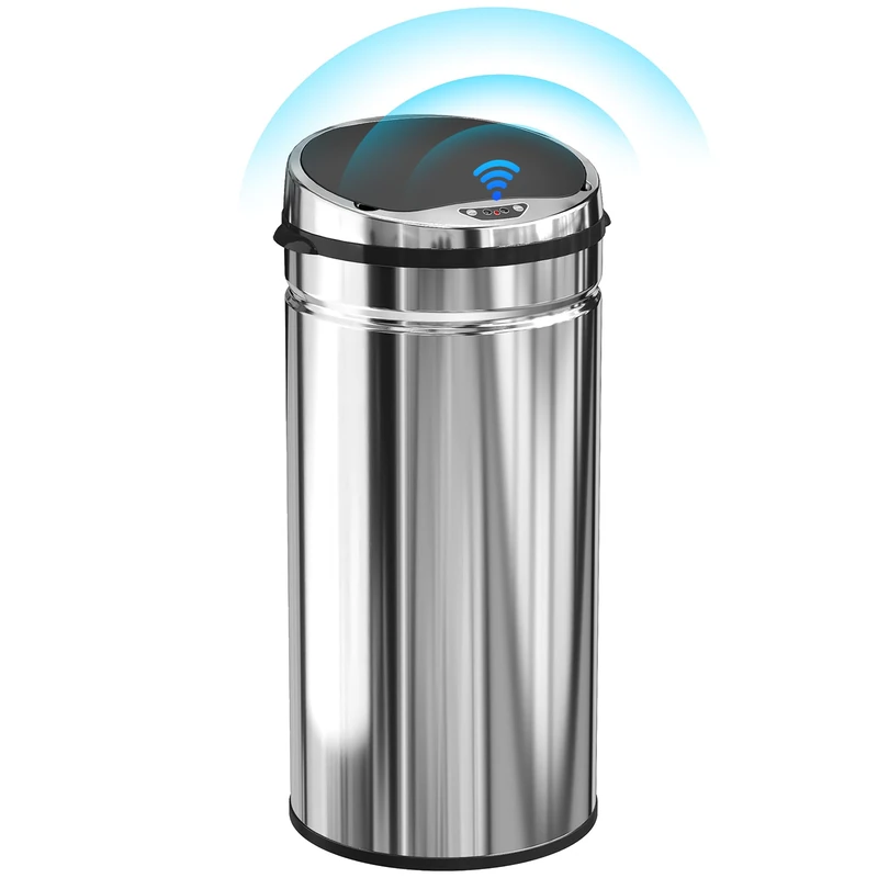 HOMCOM 42L Sensor Bin with Quiet Soft-Close Lid, Automatic Touchless Motion Sensor Rubbish Bin with Fingerprint Resistant, Stainless Steel for Hygienic Kitchen, Home Office Use, Silver Tone
