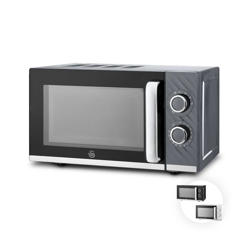 Swan Windsor Manual Microwave, 20L, 800W, 5 Power Levels, Defrost by Time, 30 Minute Timer, Non-slip Feet, Family Sized Microwave, Grey, SM4424GRY